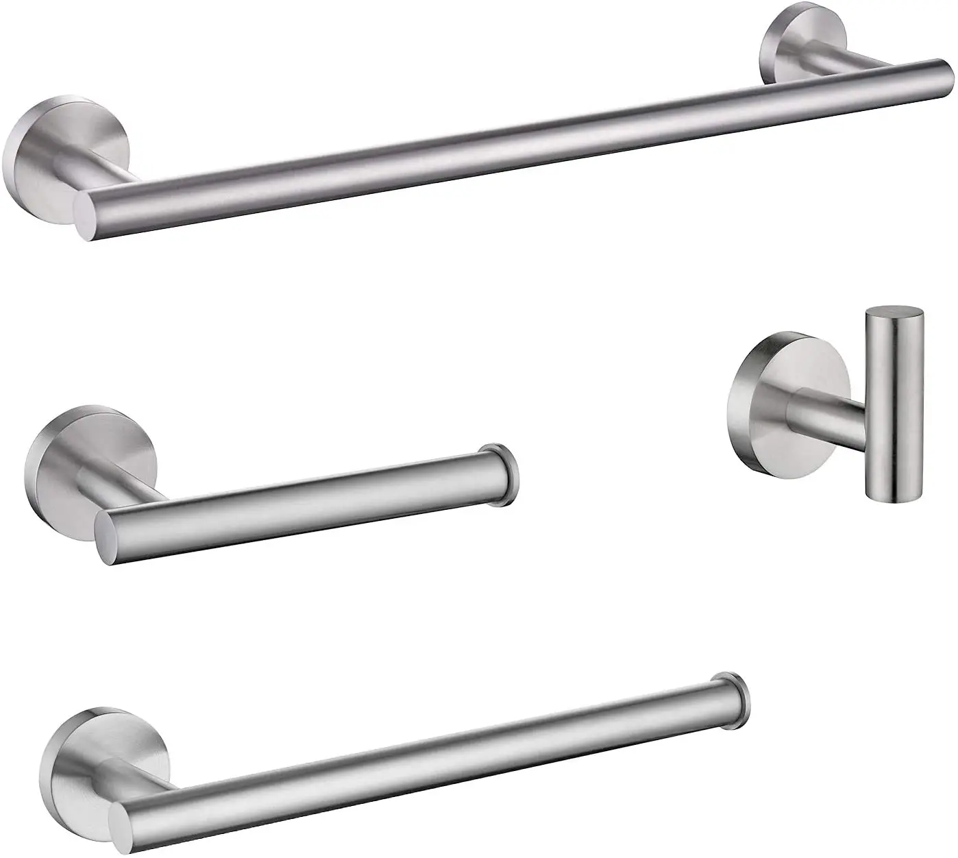 Bathroom Hardware 4-PCS Set Towel Bar Ring Hook Holder Accessory Brushed Nickel 