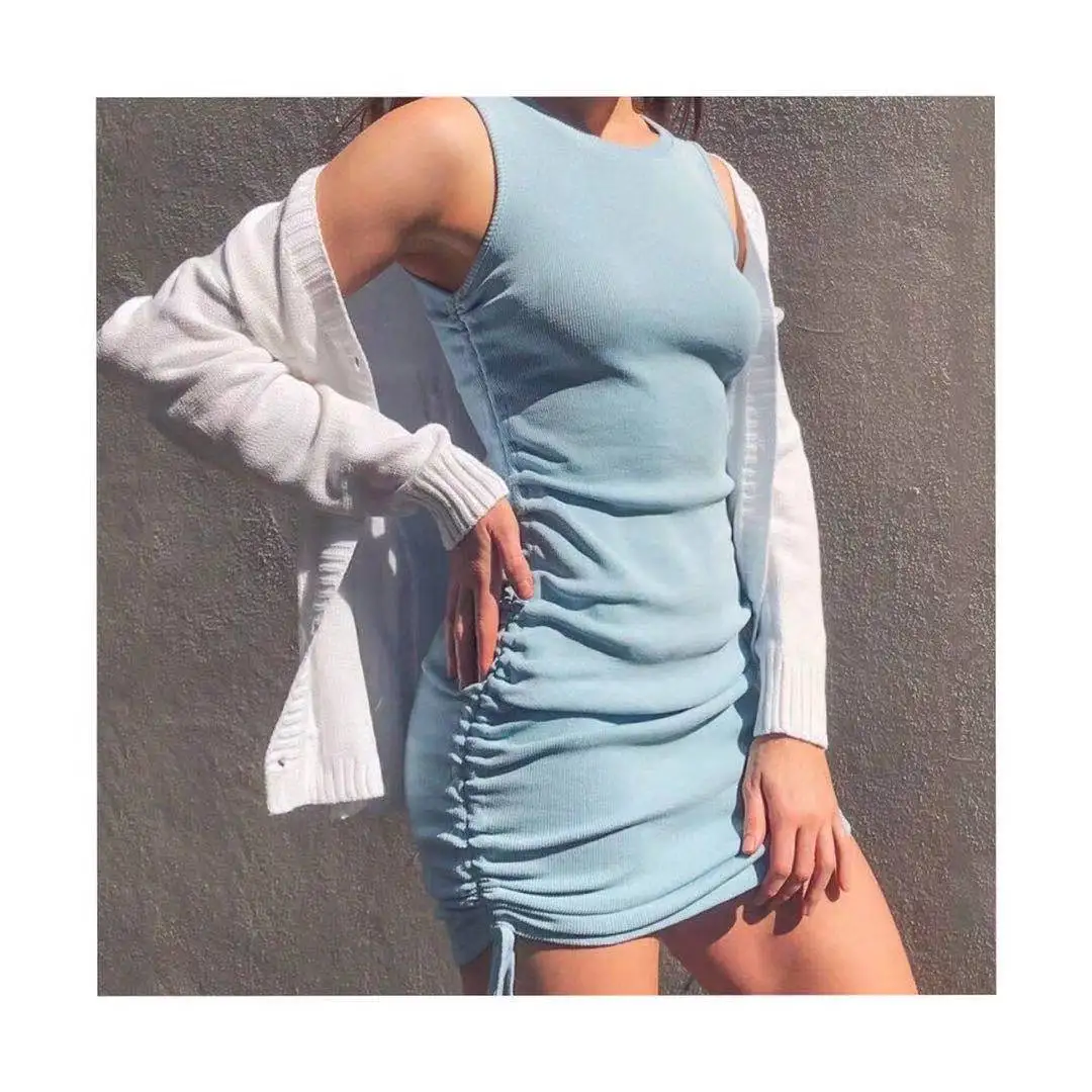 

pleated skirt set Sexy Solid Strapless Sleeveless Elegant Club Party Bodycon Sundress Casual Stretchy ribbed tank Women Dress