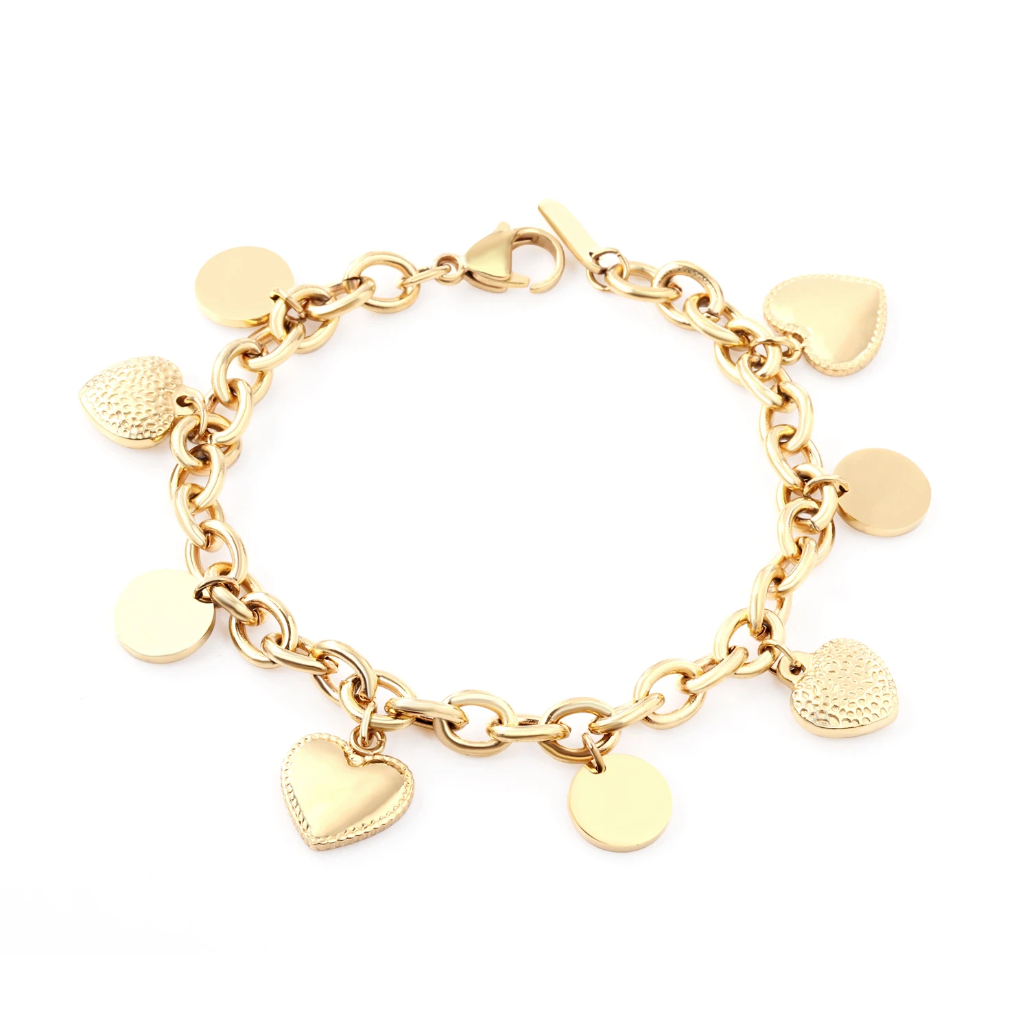 

Wholesale 18k Gold Plated Love Gold Heart Charm Jewelry Stainless Steel Bracelet