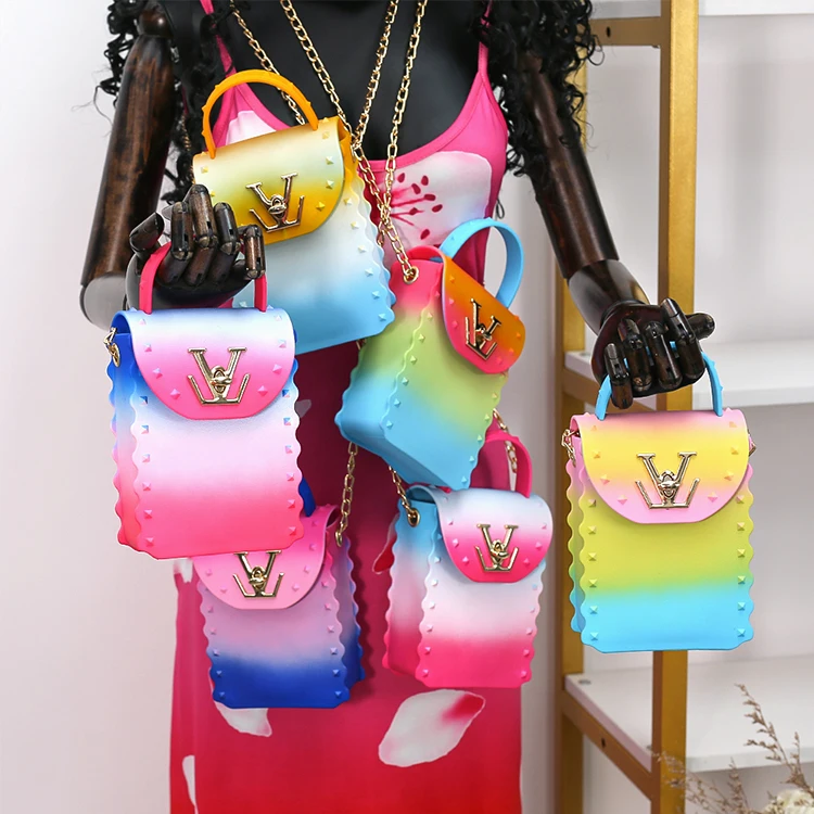 

New Arrivals Handbag 2021 Pvc Crossbody Bags Women Handbags Ladies Luxury Designer Mini Jelly Purses Women Branded Hand Bag, Rainbow