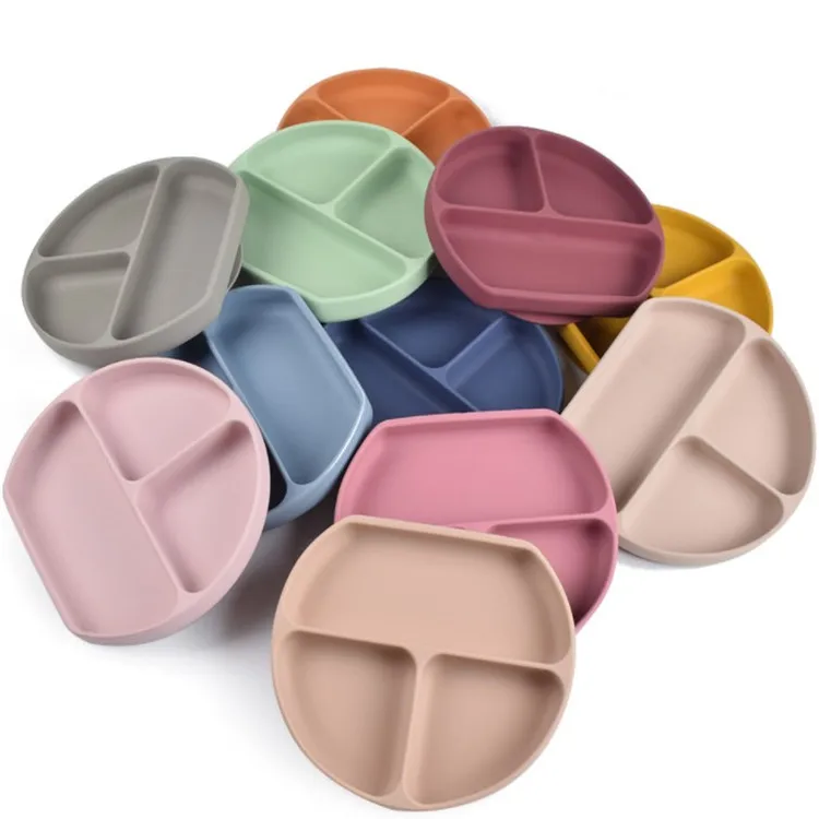 

Eco Friendly Baby Silicone Suction Round Slicon Dinner Plate Kids, 28 colors