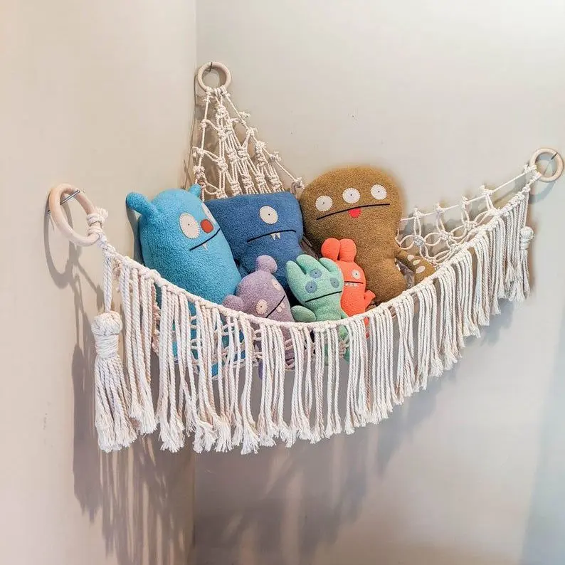 

Macrame Stuffed Toy Hammock Organizer, Plush Toy Storage for Baby/Nursery or Bedroom Fits All Decor Corner Wall Display Shelf