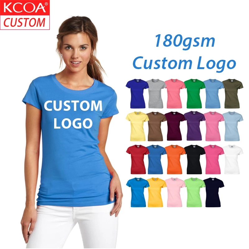 

Blank Cotton Women T Shirts 180g Custom Logo Round Neck T-Shirt For Girl, 23 colors or custom colors