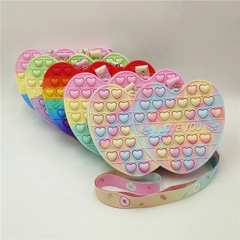 

Z22 Silicone Fidget Toys Push Bubble Coin Purse Stress Relief Makeup Handbag Valentine's Day Heart Shape Fidget Crossbody Bag
