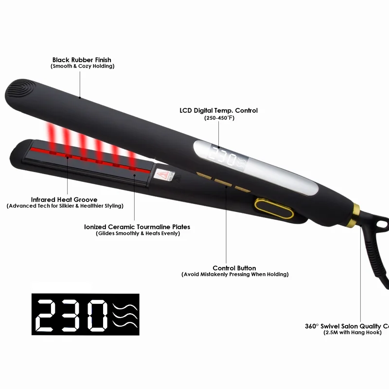 2020 Hot Sell Professional Salon Equipment Far Infrared Ceramic LCD flat iron hair straightener