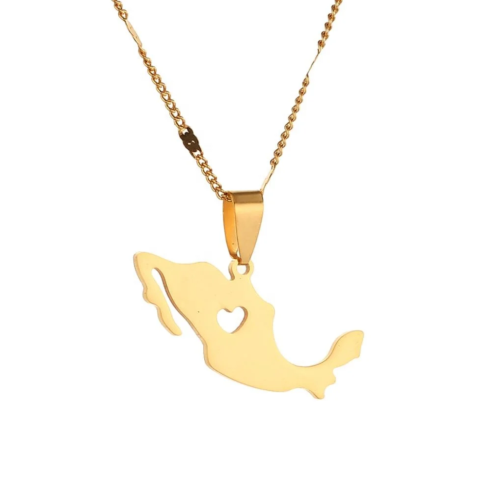 

Stainless Steel Mexico Map Pendant Necklace Gold Color Mexican Charm Jewelry