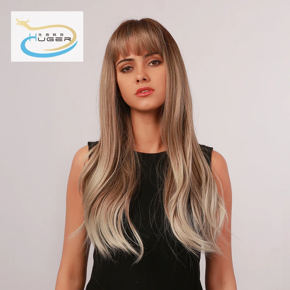 

The most popular trend long hair natural wave frontal brown wigs with bangs