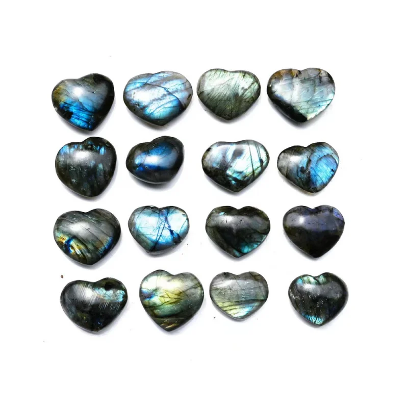 

Wholesale natural crystal heart carvings healing gemstone 5-6cm labradorite material quartz love stone for fengshui