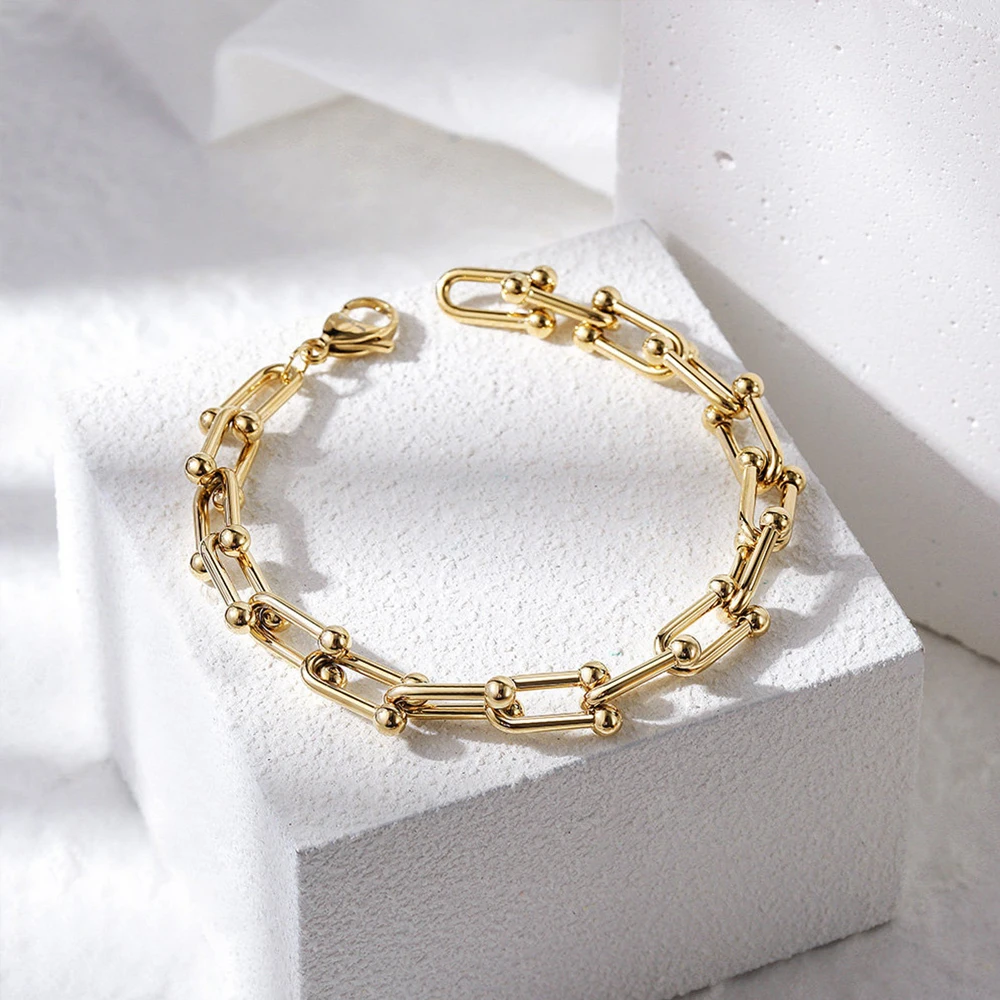 

Chunky 18K Gold Filled Stainless Steel Paperclip Chain Link Bracelet Stacking Bracelets Women
