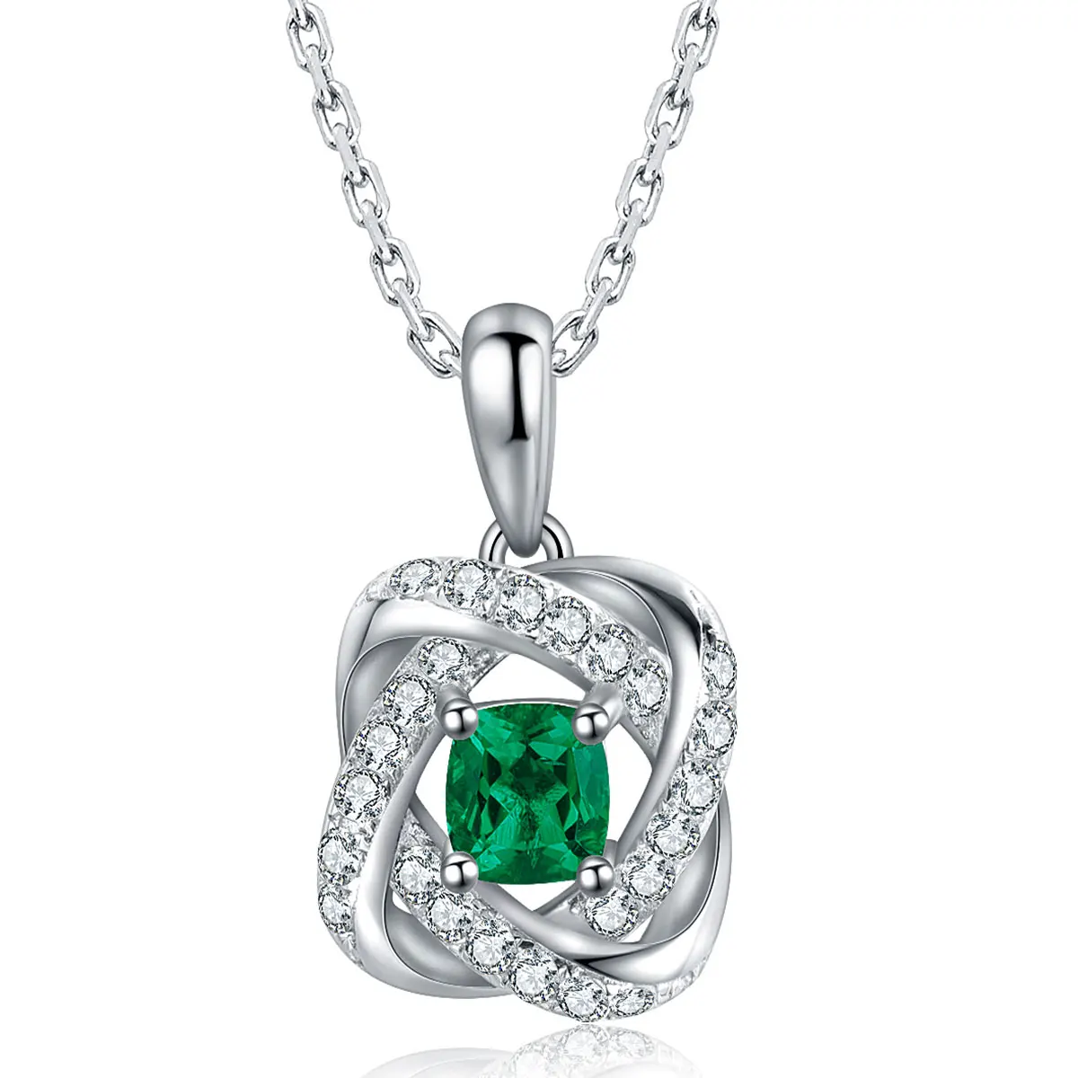 

Good Quality Classic Jewelry 925 Sterling Silver Necklace Lab Grown Zambian Emerald Necklace, Green