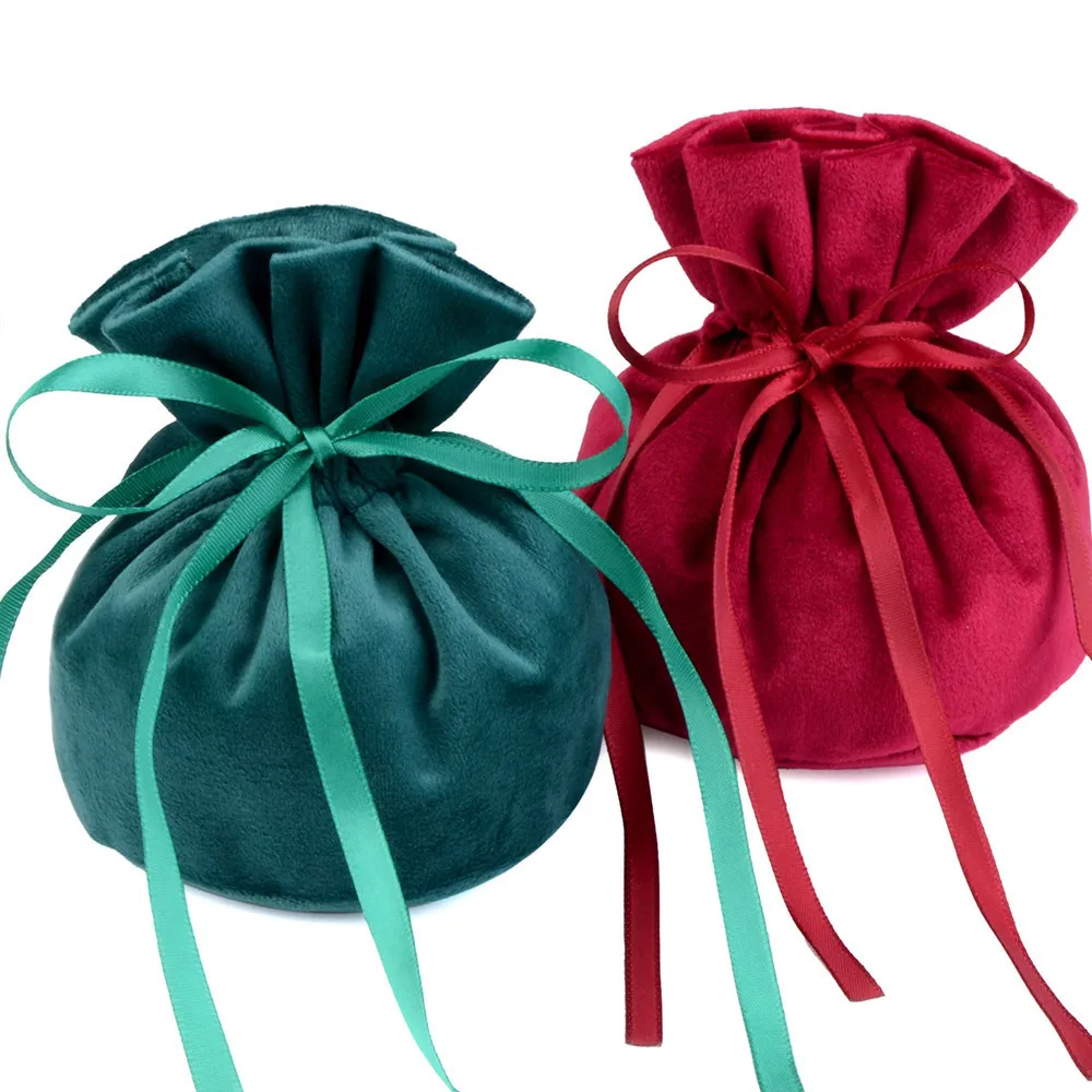 

13X15cm New Style Jewelry Packing Pouch Round Shape Bottom Drawstring Gift Velvet Bag