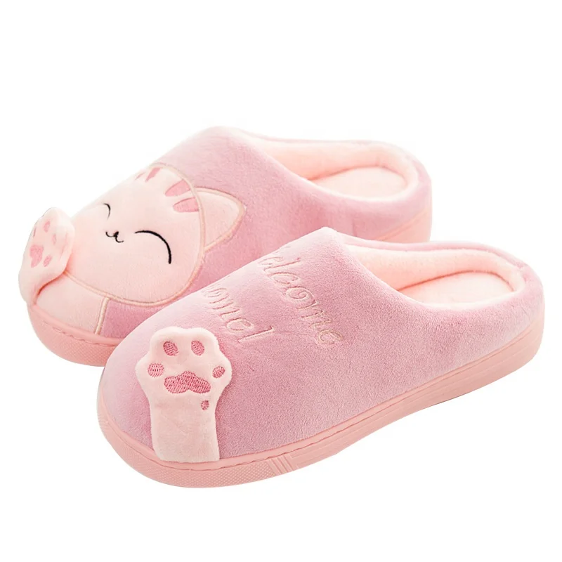 

New Trendy Ladies Cute Cat Cozy Plush Indoor Fur Flat Customized Slip On Memory Foam House Women Sleeper Home Slippers