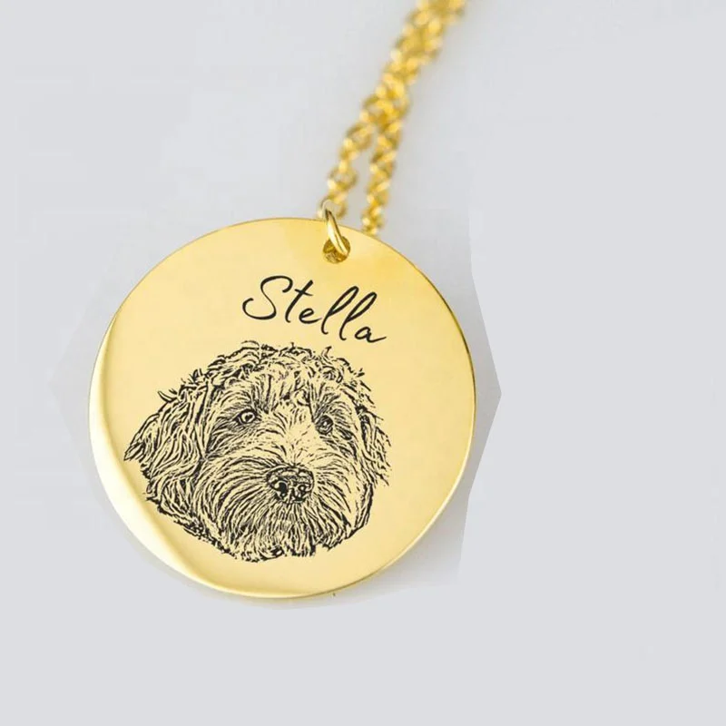 

Memorial Portrait Pet Necklace Cat Dog Necklace Personalized Photo Jewelry Custom Name, Silver /gold