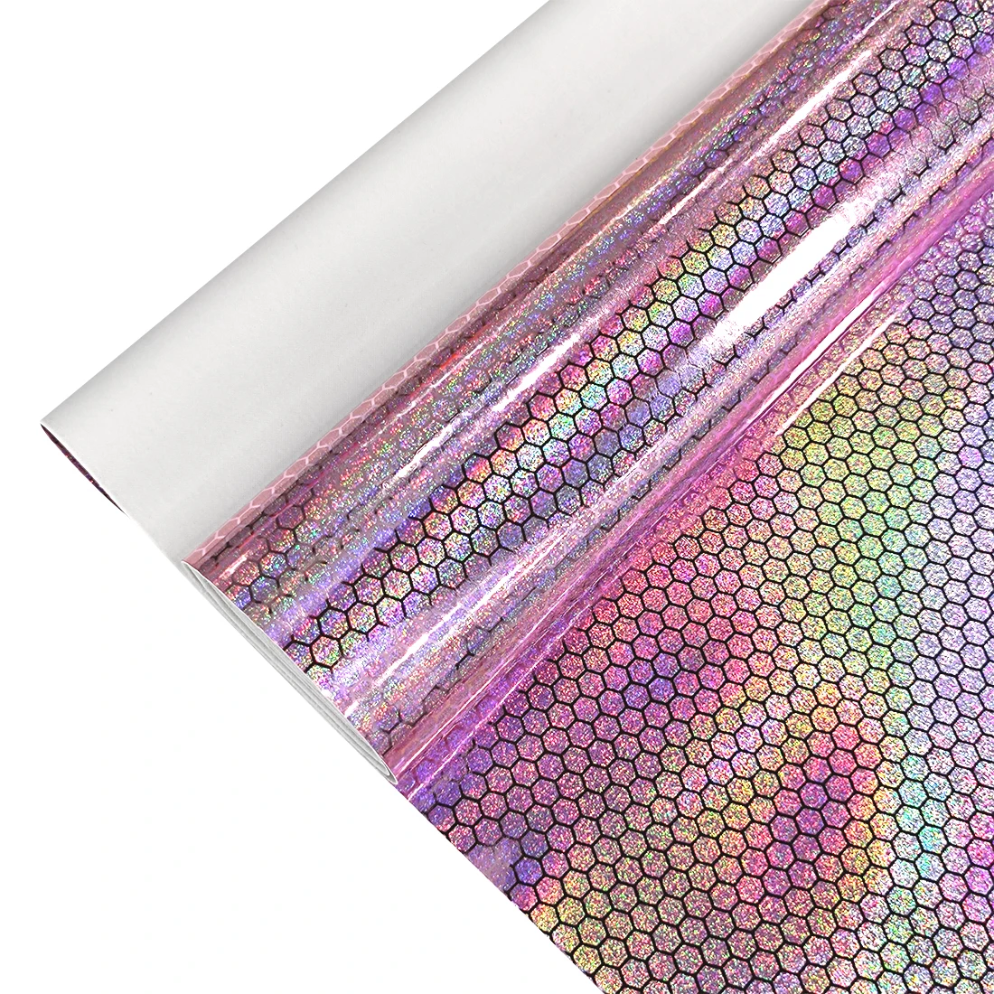 8X47 Inch Roll Glossy Honeycomb Holographic Laser Faux  Leather for Making Hair Bow Bags Crafts