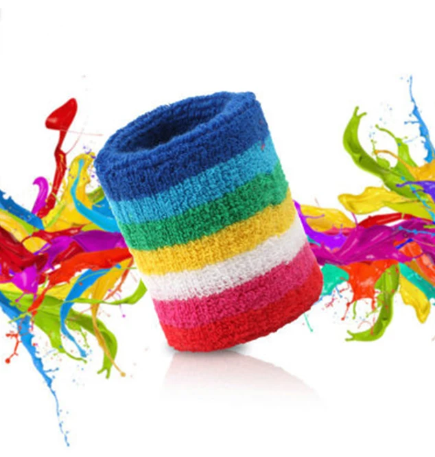 

Made In China Wholesale Cotton Knitted Rainbow Forearm Sports Sweatband Brace Wristband Wrist support