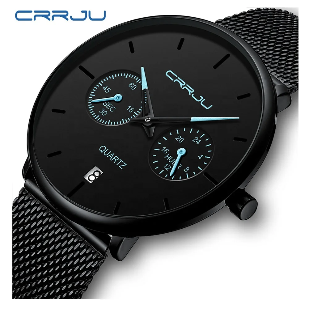 

China Supplier Mens Watch CRRJU 2162 Casual Ultra Thin Full Steel Waterproof Watches Men Wrist Sport Quartz Wristwatches Relogio