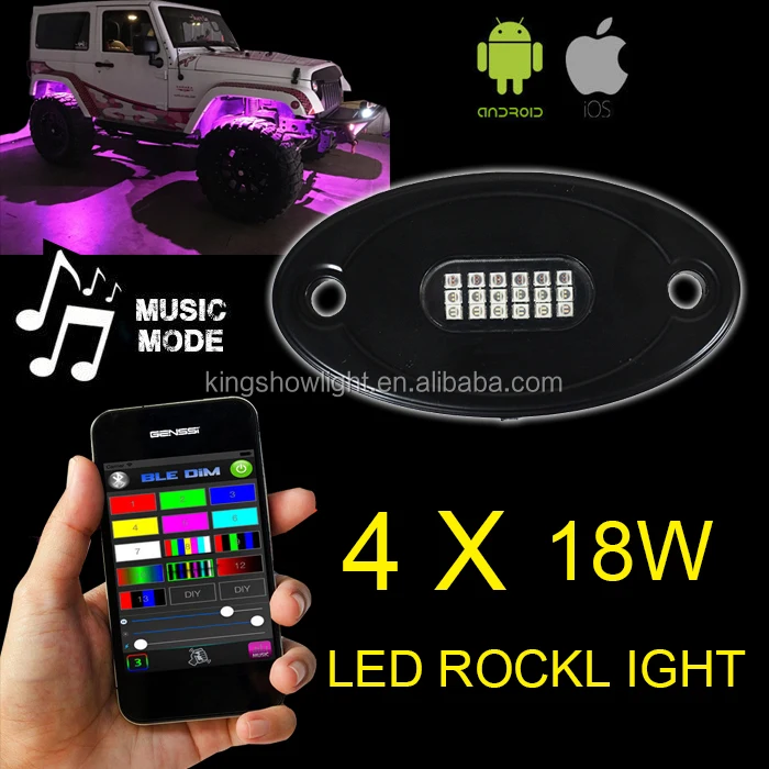 4pcs Super Bright RGB 72 LED Rock Light Rocklights Wireless APP Music Controller For Truck All cars
