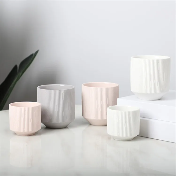 

embossed surface design matte wholesale cheap indoor balcony decorative ceramic planters home decor pots for plants, Customized