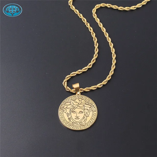 

Hoyo high polished 18k gold plated rope chain Greek mythology medusa pendant necklace