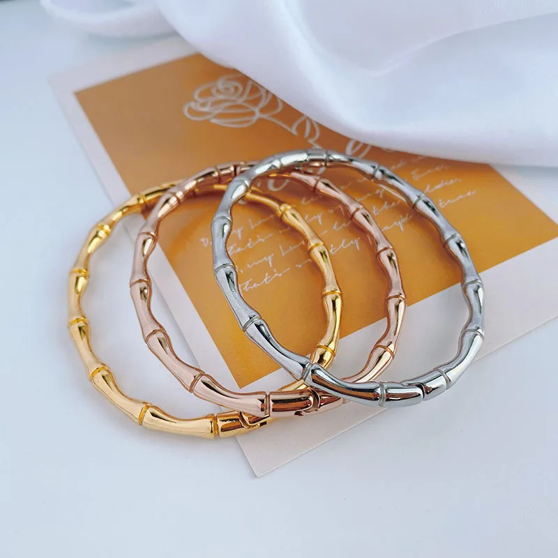 

Luxury 18K Real Gold Plated Bamboo Simulation Bangle Bracelet Ladies No Fade Titanium Steel Bracelets For Women