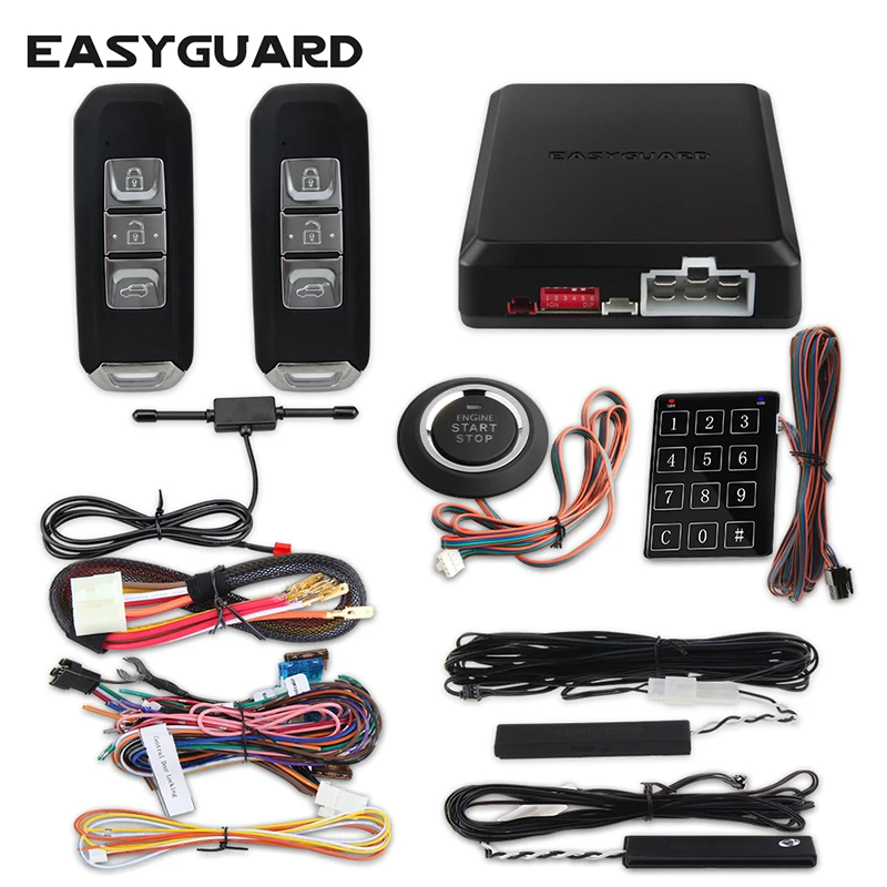 

EASYGUARD EC002-BA-NS car alarm with remote start and push button start touch password entry
