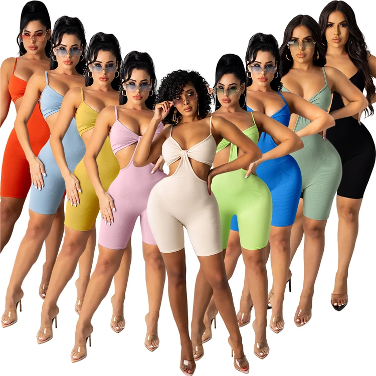 

DUODUOCOLOR Fashion summer hollow out solid color sexy backless womens bodysuit 2021 sleeveless halter neck jumpsuit D10004