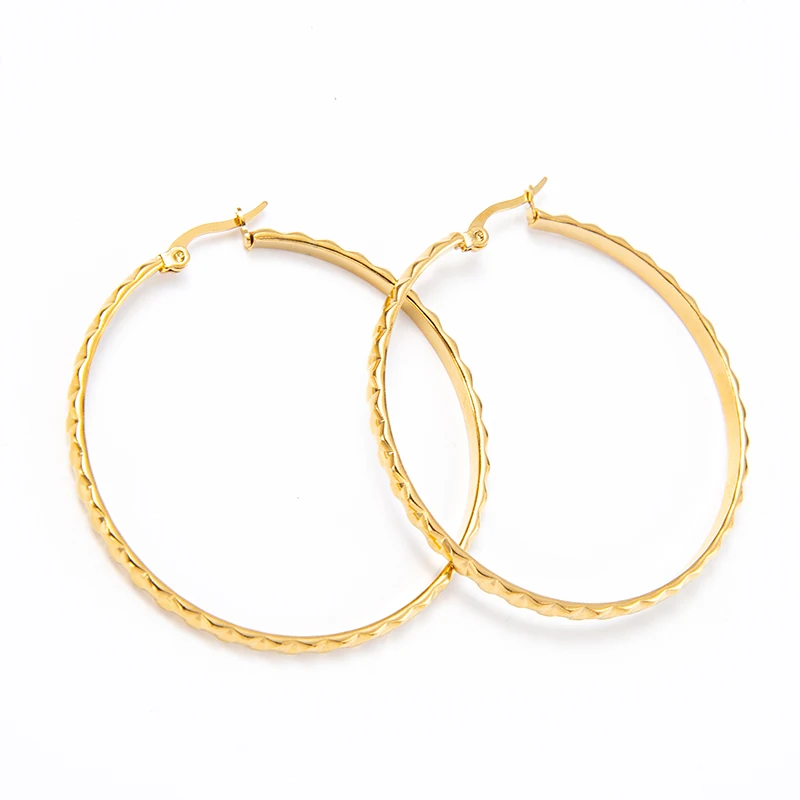 

Jewellery 18K Gold Plated Concave Convex Surface Circle Earrings Stainless Steel Embossed Twisted Shape Hoop Earring