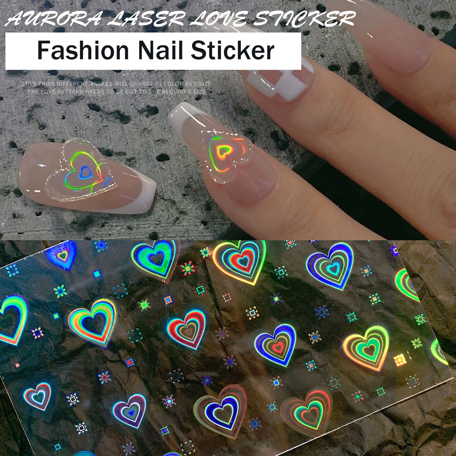 

Hot Selling Aurora Laser Love Gel Nail Sticker Designs Super Flash Star Nail Art Decoration Decal Manicure Nail Stickers Custom, As shown