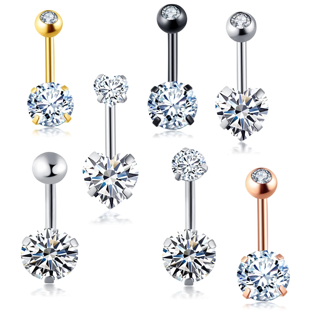 

Belly Button Rings 14G Stainless Steel for Women Girls Navel Belly Rings Crystal CZ Barbell Body Piercing 10mm Bar