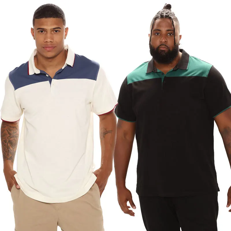 

Casual Man T-Shirt Patchwork Summer Short Sleeves Plus Size Men's Polo Shirts, Black