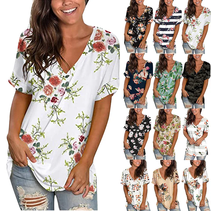

Wholesale Summer v neck t shirts women Casual women's t-shirts