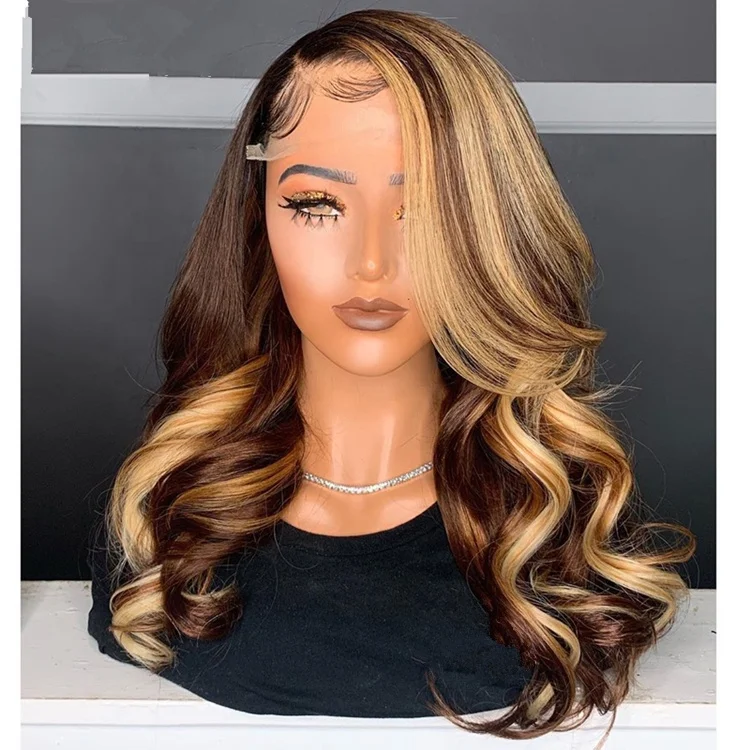 

Honey Brown Blonde Highlight Color HD Lace Loose Wave Raw Virgin Hair Lace Front Closure Wig With Baby Hair