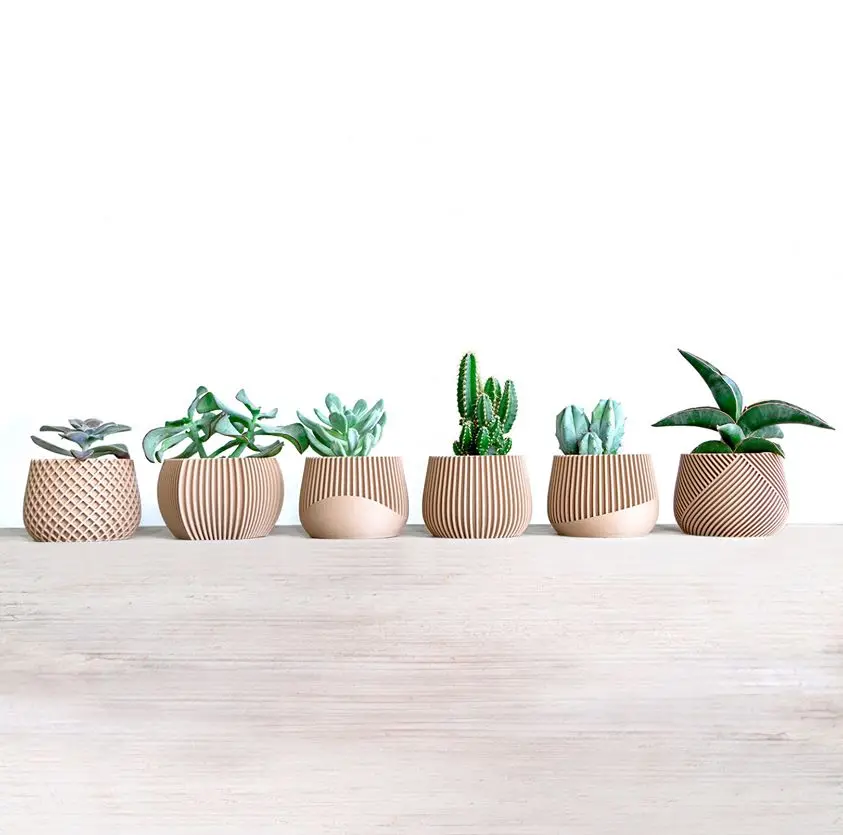 Flower wood set. 3d Printed Pot succulents. Indoor Planter Set. Jd6 Planter.