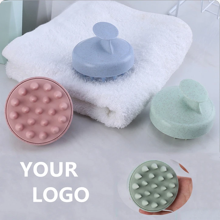 

Private Logo Wheat Straw Hair Shampoo Brush For Men/women Wash Hair Relieve Stress Product Soft Silicone Scalp Massager Brush, Multi color