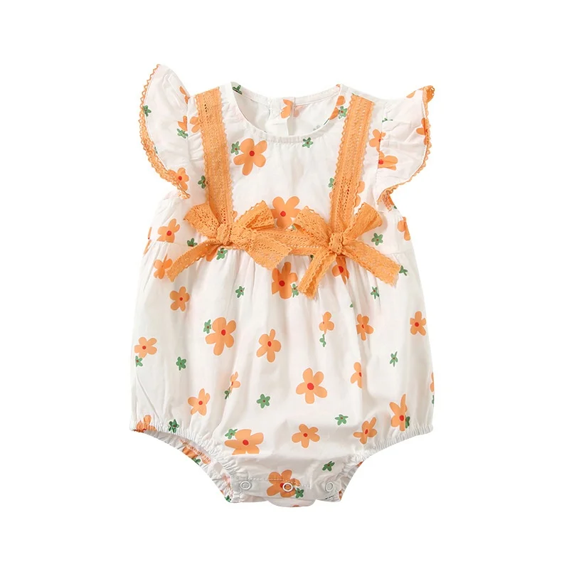 

Summer zipper climbing clothes Full print flowers Fart cotton romper