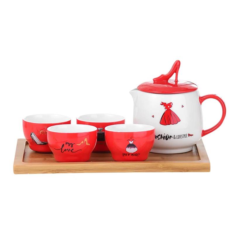 

Lady Tea Sets Pot 4 Cups Tray Gift Set Porcelain Ceramic Tea Cups And Saucer Set