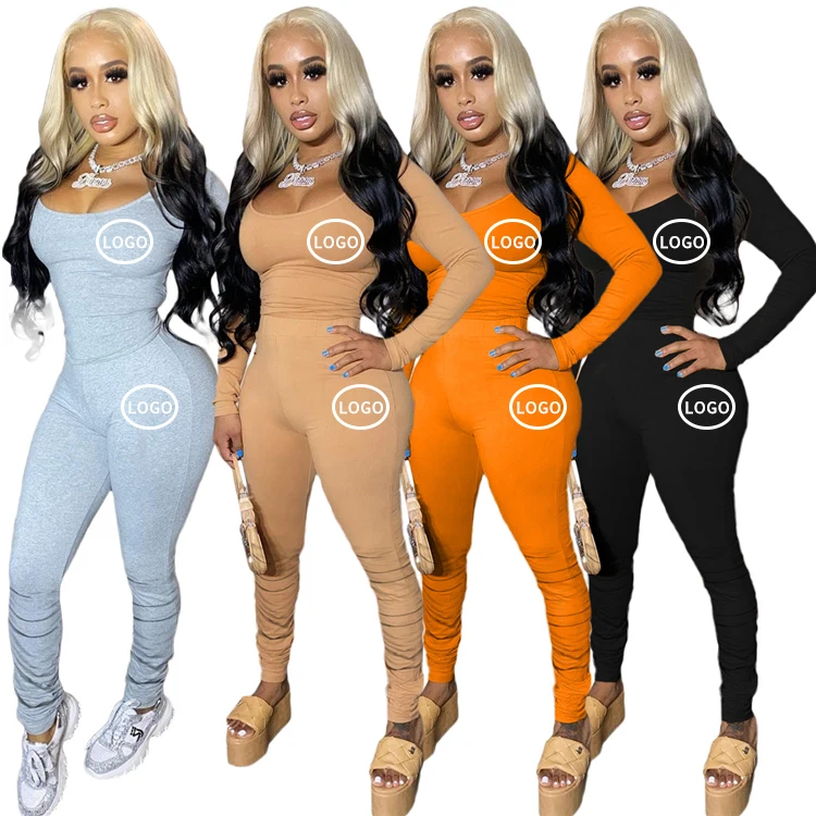 

Customize LOGO products for woman logo printing long sleeve fall two piece set O neck plus size women clothing