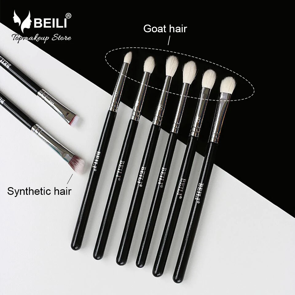 

BEILI 8pcs makeup brushes Classic Black Goat Synthetic Hair Eye shadow Brow Blending smoky Makeup Brush Set