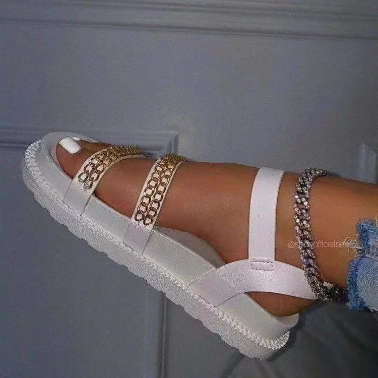 

2021 new trendy platform sandals double strap gold chain sandals casual summer shoes outdoor footwear