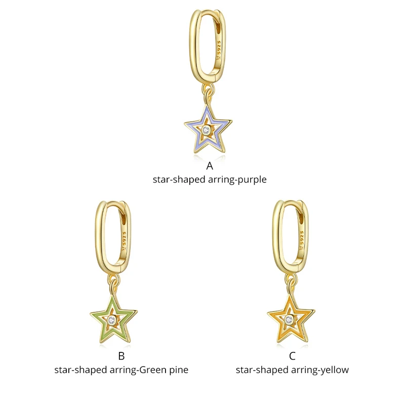 

Fashion ear hoop dangles star pendant design sterling silver S925 drop earrings for girls