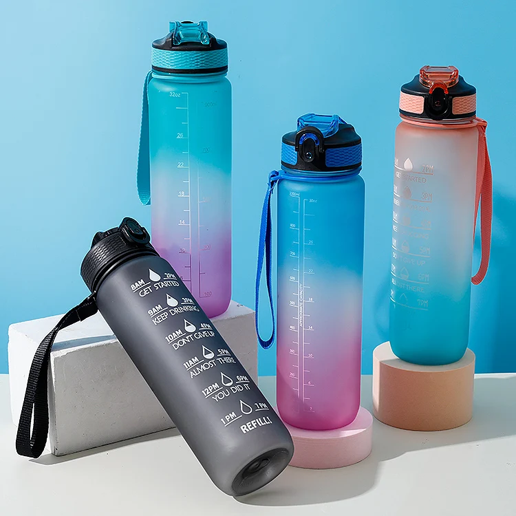 

Ready to ship Flip Top Leakproof BPA Free Fast Flow 32oz Motivational Fitness Sports Water Bottle with Time Marker, Customized color