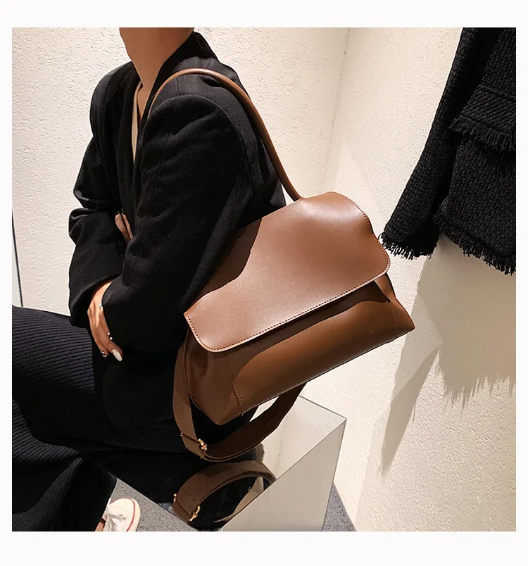 

2021 New PU material simple large capacity push button tote shoulder bag girls shopping wallet and phone handbags, 3 colors