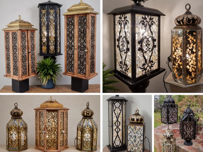 Various finished lantern designs displayed in different settings