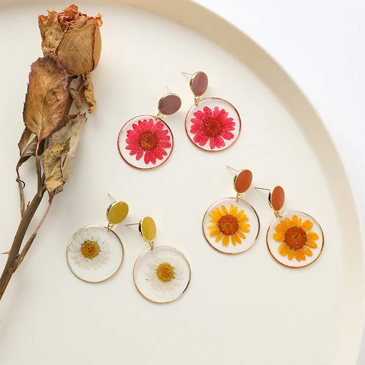 

Korea Ins Resin Earrings Dried Flower Plant Stud Earrings Jewelry Wholesale, Picture
