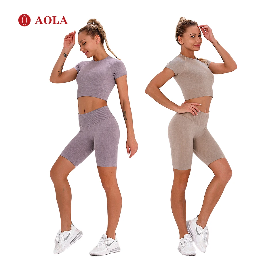 

AOLA 2020 Brief Sports Women Activewear Breathable Butt Scrunch Gym Yoga leggings For Fitness Workout Jogger Top And Sets, Picture shows