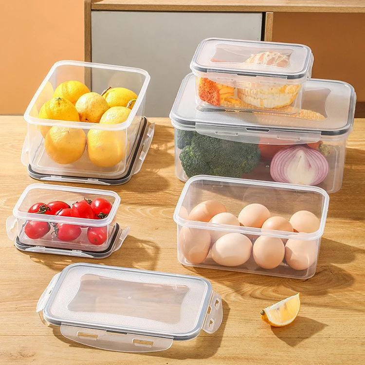 Transparent 5pcs/sets Plastic Airtight Food Storage Set Organizer Fruit Vegetable Storage Containers for Kitchen PantryFridge