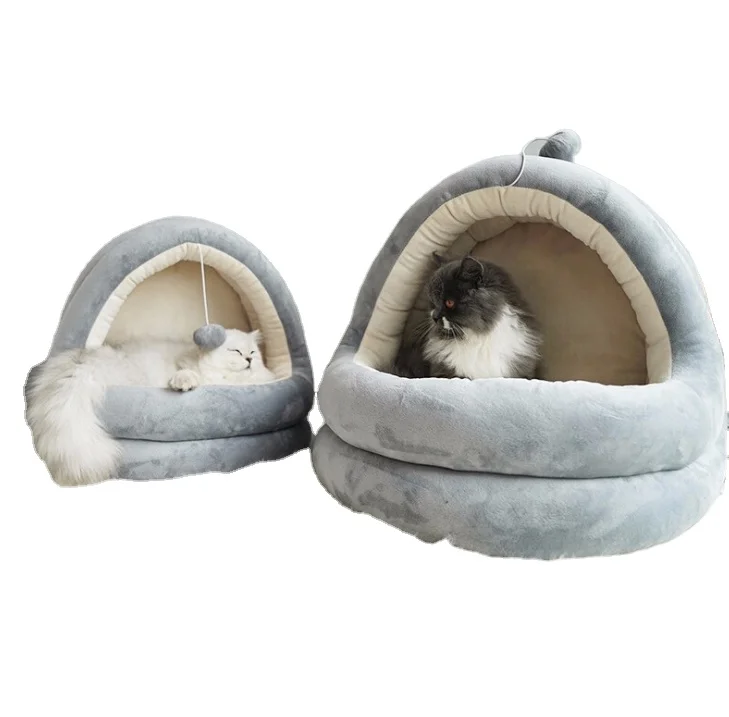 

Factory Stock Detachable Warm Plush Bed Grey Pet Bed With Plush Ball