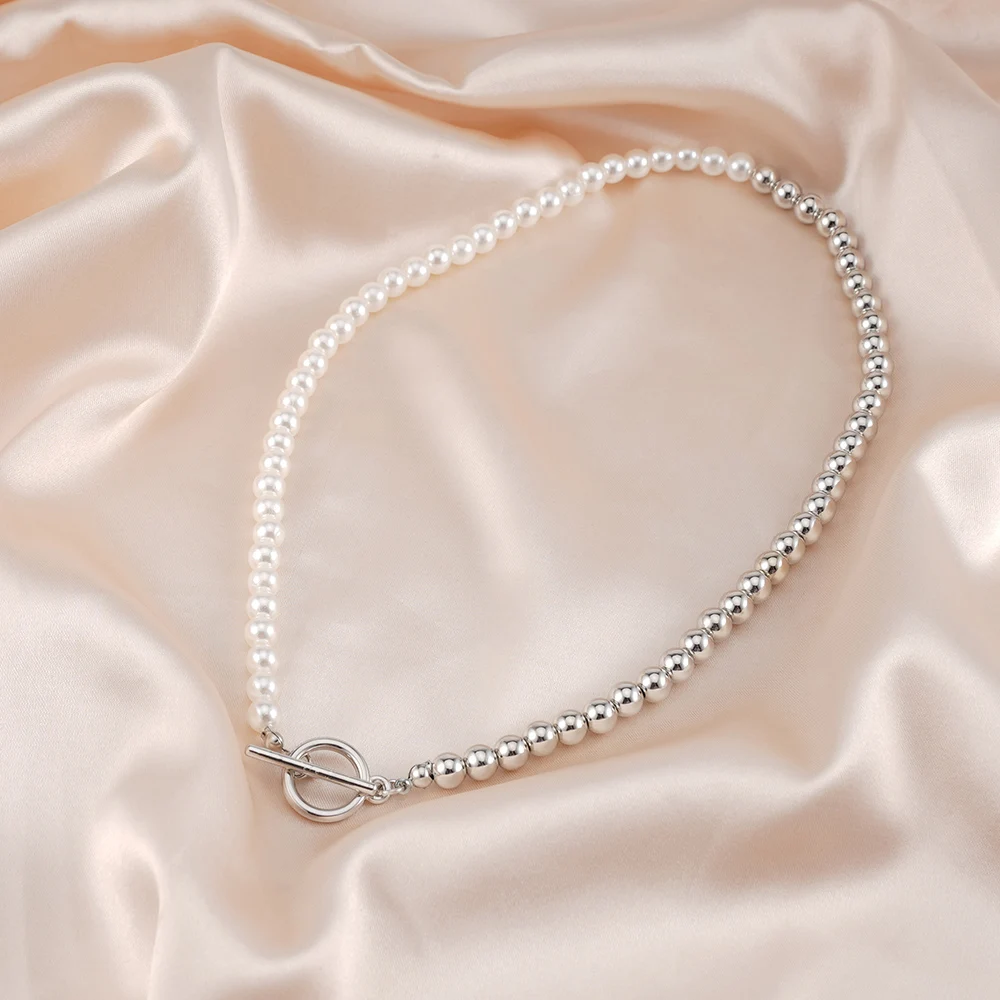 

Latest Design Bead Alloy Necklace Pearl Stitching OT Buckle Jewelry Necklace Pearls Wholesale Charm Jewelry