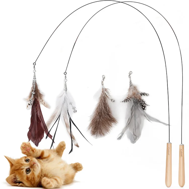 

Best quality interactive pet toy feather cat stick toys replace head cat supplies funny cat stick toys