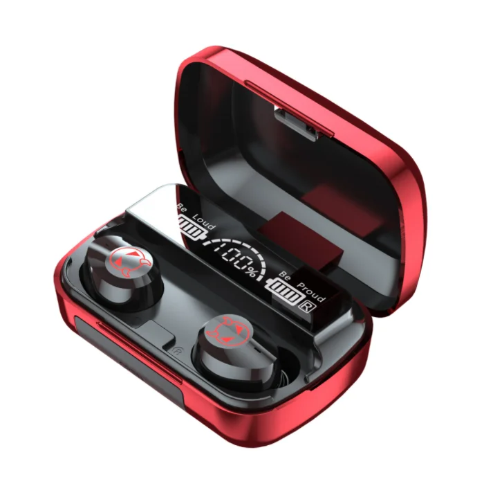 

Amazon Hot Selling NM23 TWS Gaming Earphones Flashlight Mirror Earphone LED Display Screen Power Bank Wireless earbuds, Black red pink